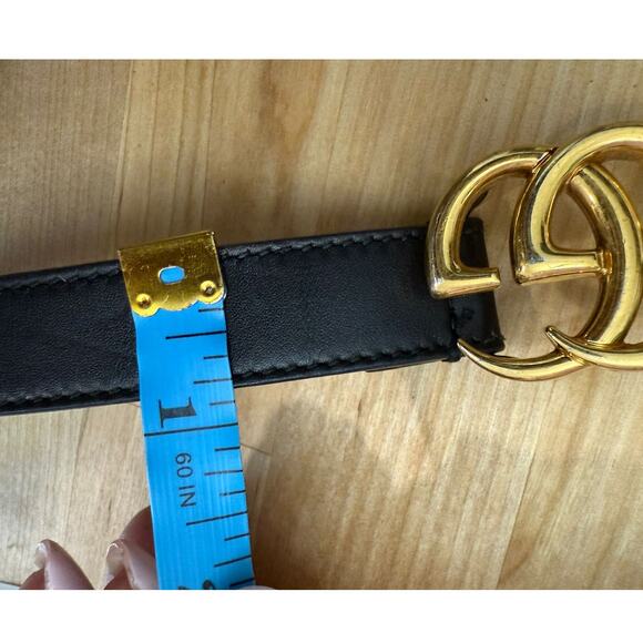 Gucci Marmont Women's Gold Black Leather Authentic Double G Buckle Belt - 39" - Picture 9 of 9